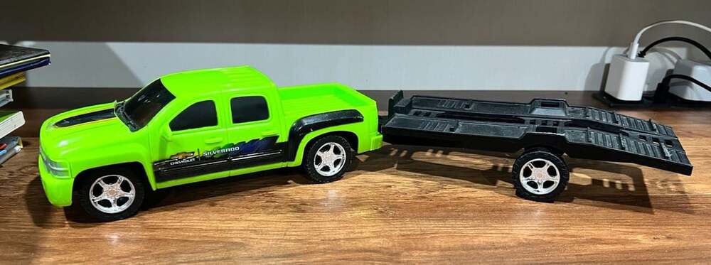 Chevrolet Silverado Toy Pickup Truck with Trailer Green